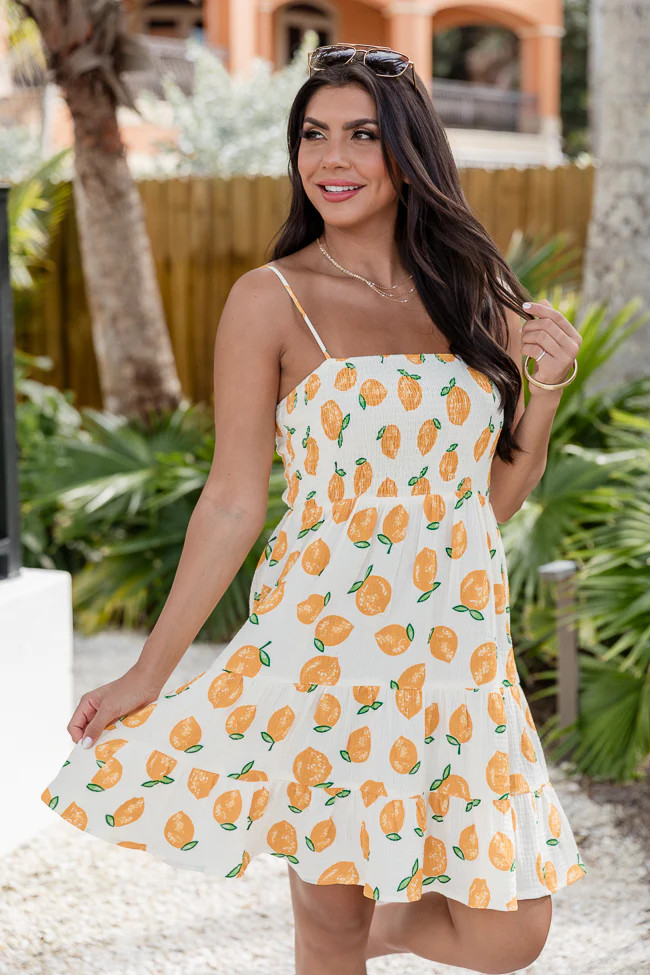 Tea With You Lemon Printed Gauze Dress SALE | Pink Lily