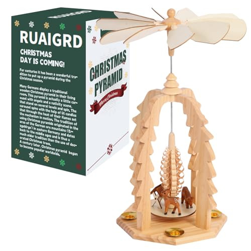 14 Inch Christmas Wooden Christmas Pyramid with Candle Holders -Nature Wood Finish Nativity Scene Set (RG001-1) | Amazon (US)