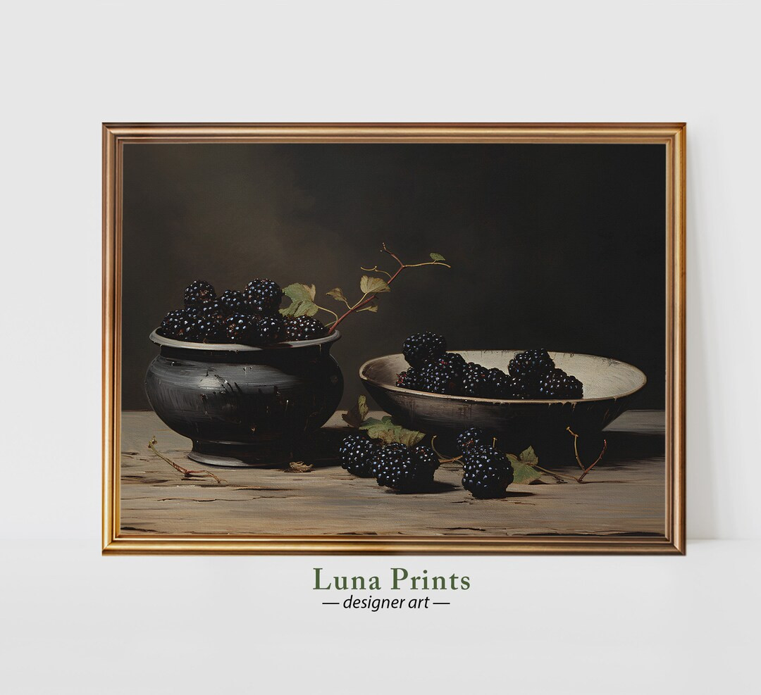 Blackberry Painting, PRINTABLE ART, Moody Still Life, Vintage Fruit Art - Etsy | Etsy (US)