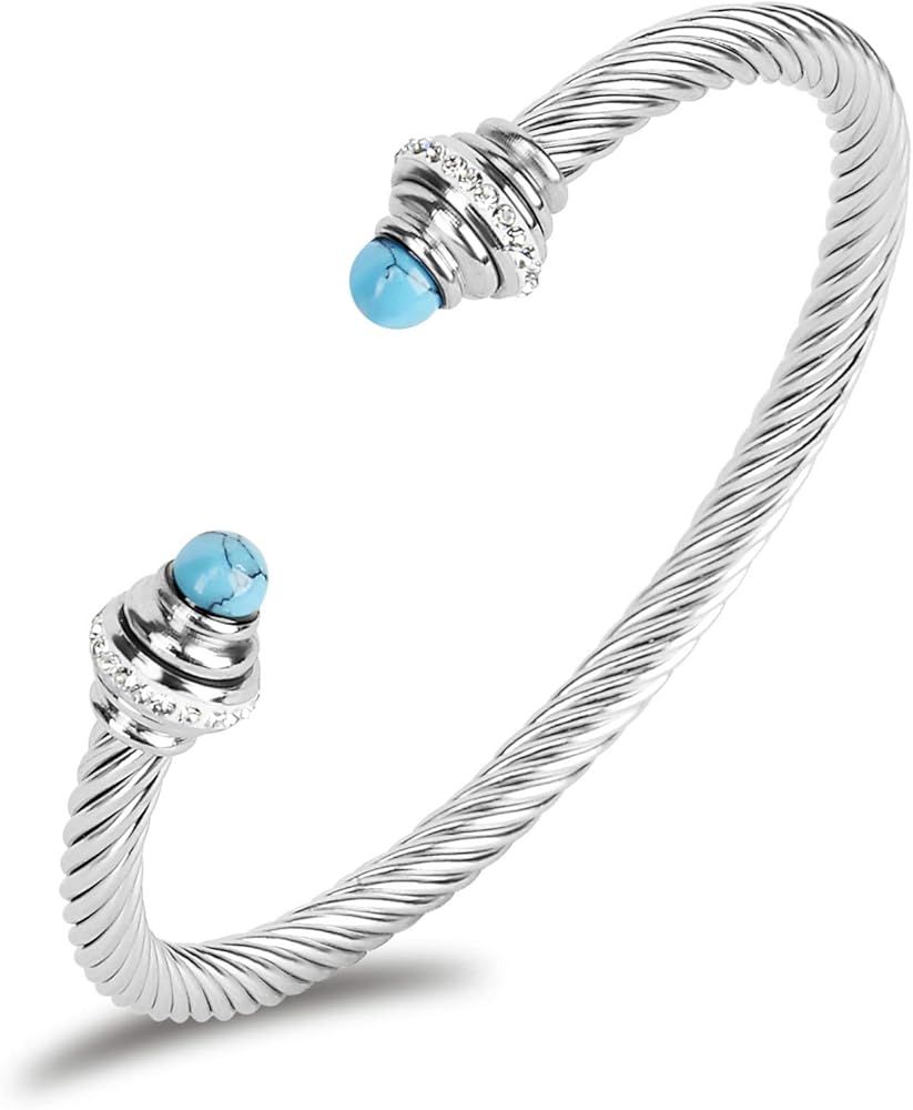 Twist Cuff Bracelets for Women, Stainless Steel Silver Bracelet for Teen Girls, Designer Inspired... | Amazon (US)