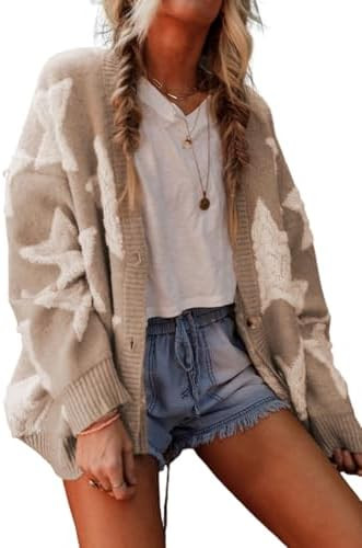 KevaMolly Womens Cardigan Sweater Sherpa Star Pattern Textured Sweater Cardigan with Pockets Casu... | Amazon (US)