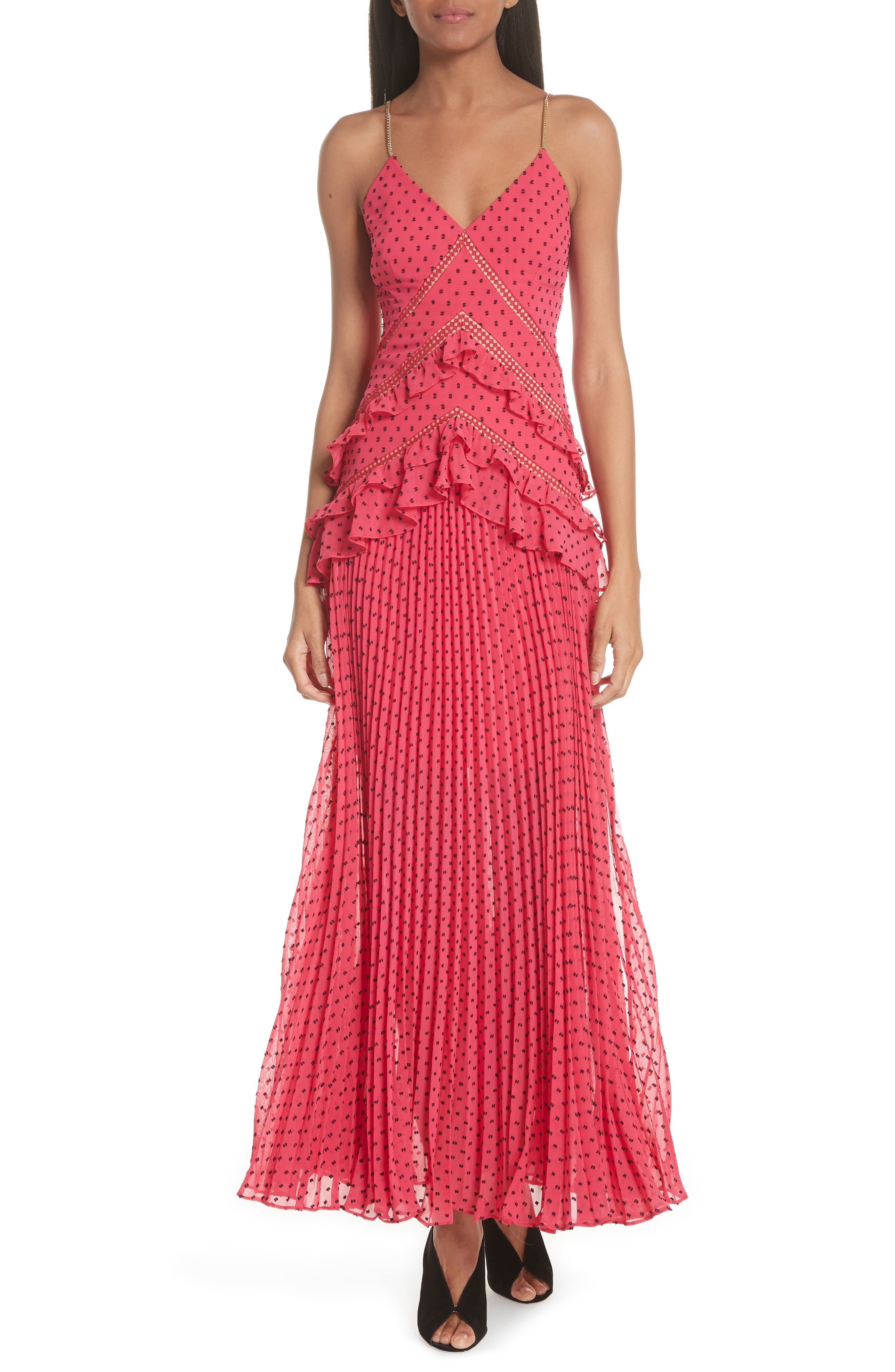 Self-Portrait Ruffle Detail Plumetis Gown | Nordstrom