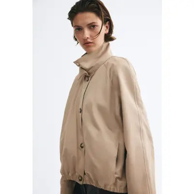 H&M Oversized Funnel-Collar Jacket in Beige at Nordstrom, Size Medium | Nordstrom
