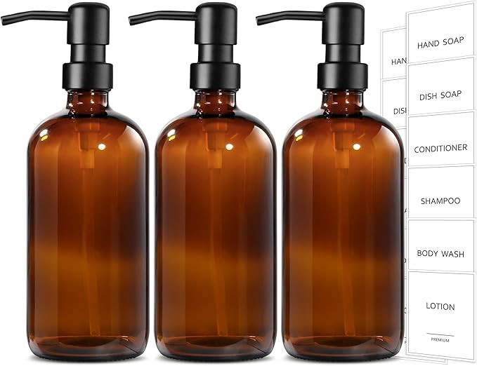 GMISUN Shampoo and Conditioner Dispenser, 3 Pack Amber Glass Bathroom Shampoo Conditioner Body Wa... | Amazon (US)