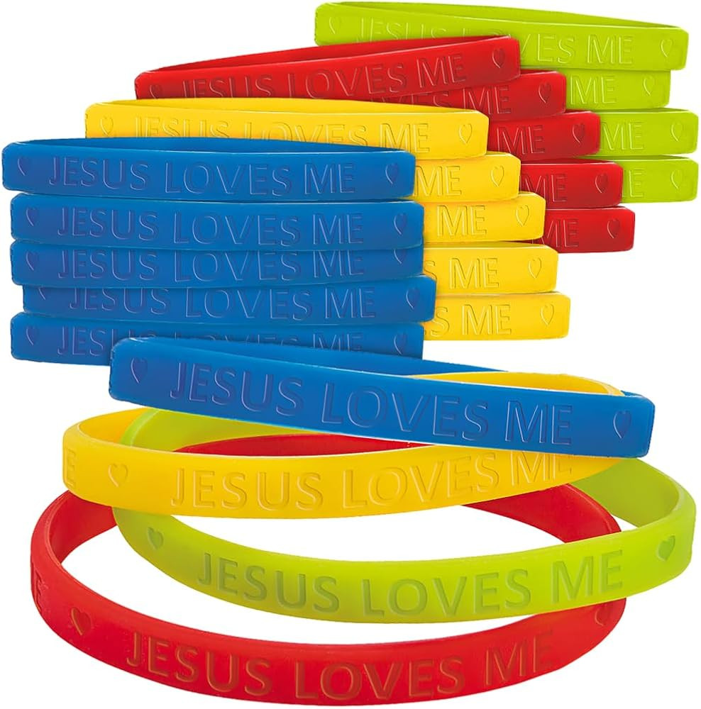 Fun Express - Jesus Loves Me Thin Band Bracelet - Jewelry - Bracelets - Rubber Bracelets - 24 Pie... | Amazon (US)