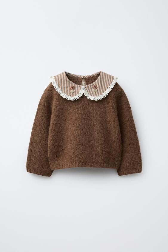 STRIPED COLLAR AND FLOWERS KNIT SWEATER | Zara US