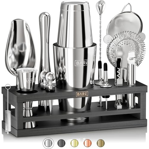 BARE BARREL® Mixology Bartender Kit Bar Set | 16-Piece Cocktail Shaker Set | Martini Barware Mixing Tools for Home Bartending | Incl. 35 Recipe Cards | Gift Set (28oz Boston Shaker, Silver/Black) | Amazon (US)