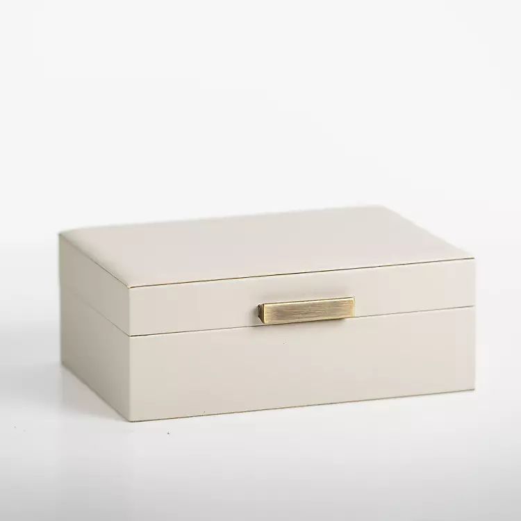 New! Small Beige Leather Brass Handle Box | Kirkland's Home