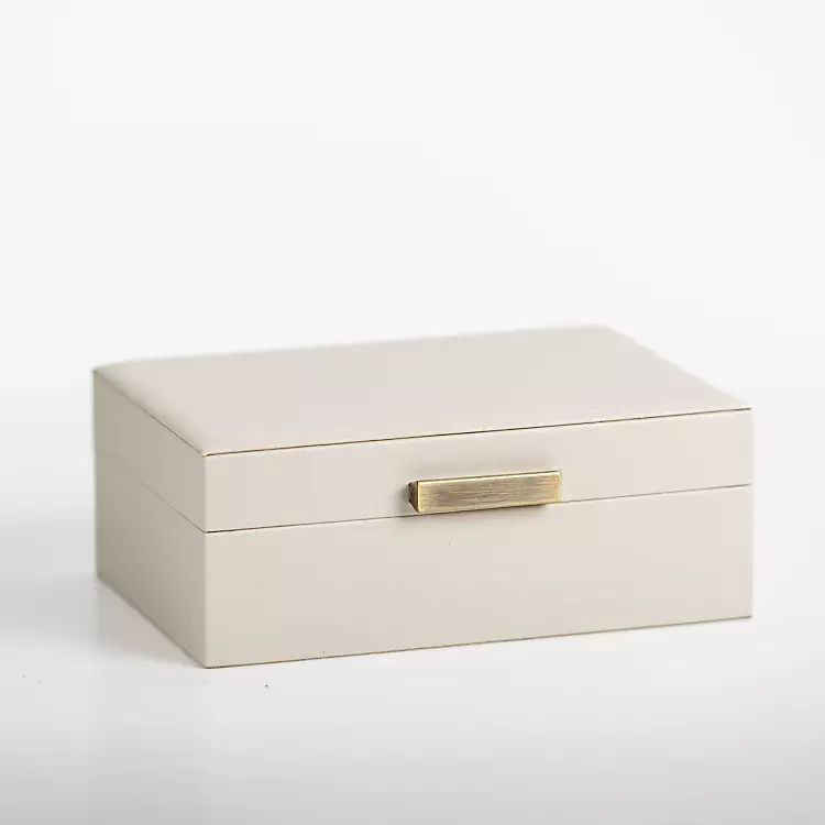 Small Beige Leather Brass Handle Box | Kirkland's Home