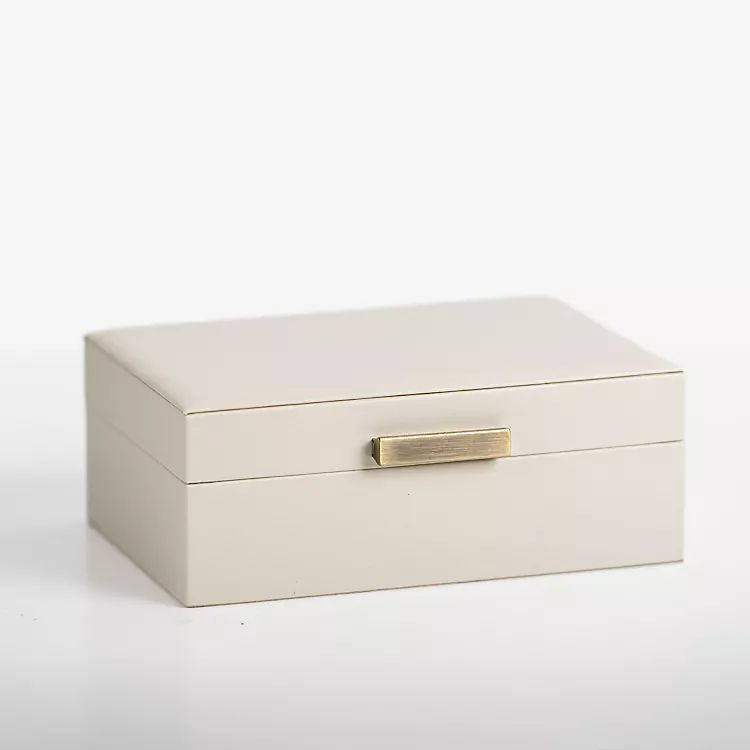 New! Small Beige Leather Brass Handle Box | Kirkland's Home