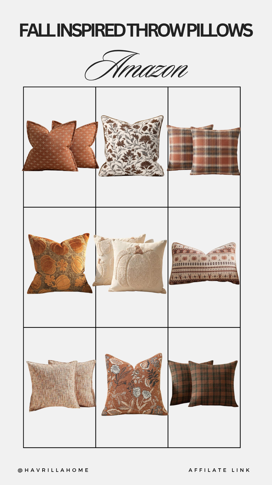 Amazon Fall Inspired Throw Pillows: Amazon fall pillows, Amazon throw pillow covers, fall throw pillows, autumn pillow covers, plaid fall pillows, floral fall pillows, pumpkin pillow, rust throw pillows, brown fall decor, neutral fall pillows, cozy fall home decor, fall couch decor, seasonal pillow covers, warm neutral decor, traditional fall decor, affordable Amazon home finds, Amazon fall home decor, fall living room inspiration

#LTKSeasonal #LTKHome