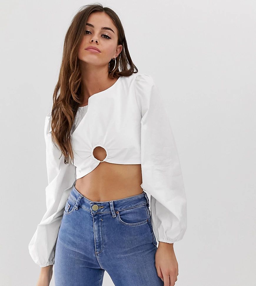 PrettyLittleThing crop blouse with ring detail in white | ASOS (Global)