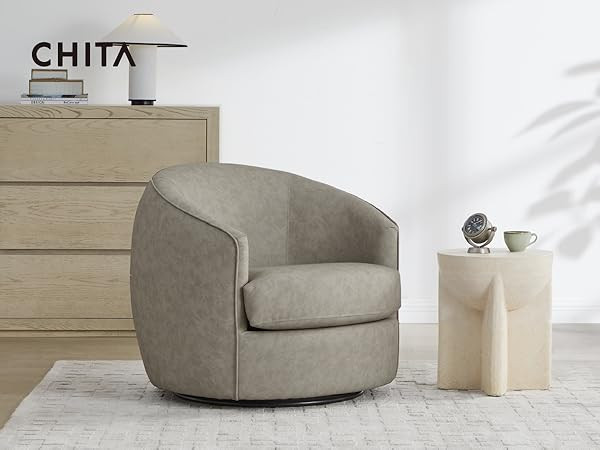 CHITA Swivel Barrel Chair, Modern Comfy Faux Leather Accent Chair for Living Room, Stone Grey | Amazon (US)