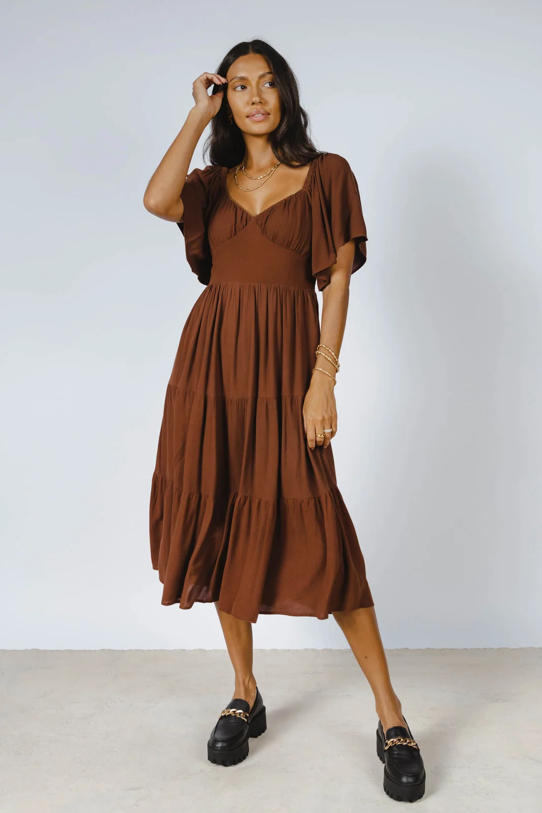 Skylar Midi Dress in Brown - böhme | Böhme US