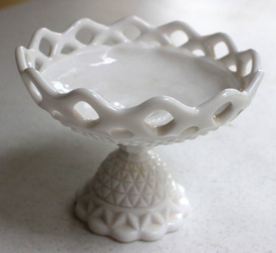 VINTAGE IMPERIAL MILK GLASS DIAMOND POINT LACE EDGE PEDESTAL BOWL 5-1/8\u201d TALL | eBay | eBay US