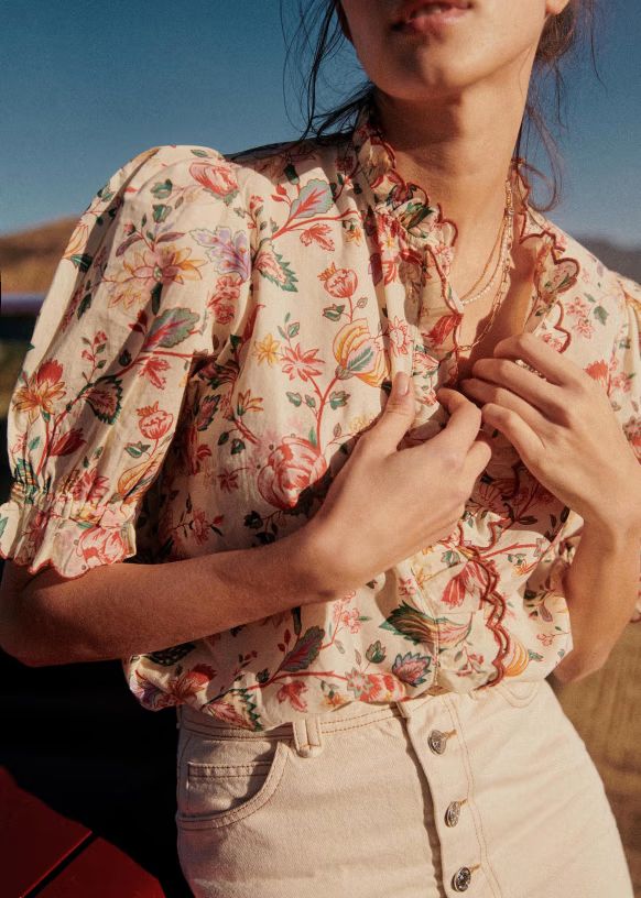 Maya Shirt - Multicoloured Pastel Floral - Organic Cotton - Sézane | Sezane Paris