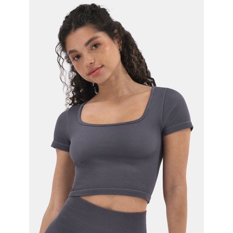 No Boundaries Seamless Ribbed Top and Bike Shorts Set, 2-Piece, Women's | Walmart (US)