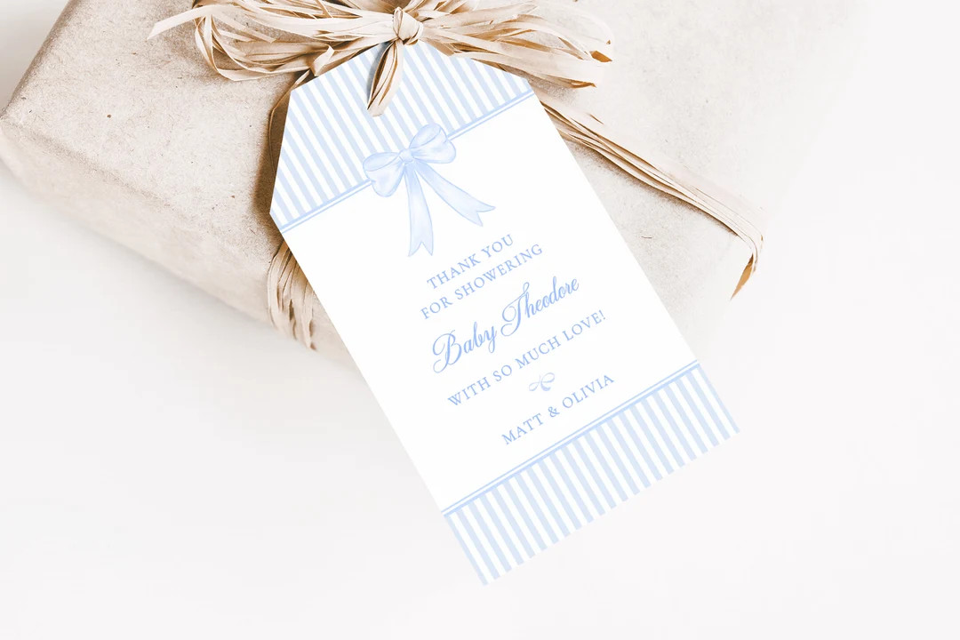 Blue Bow Gift Tag Set | Custom Baby Shower Party Favor Hang Tags for Baby Boy | Etsy (US)