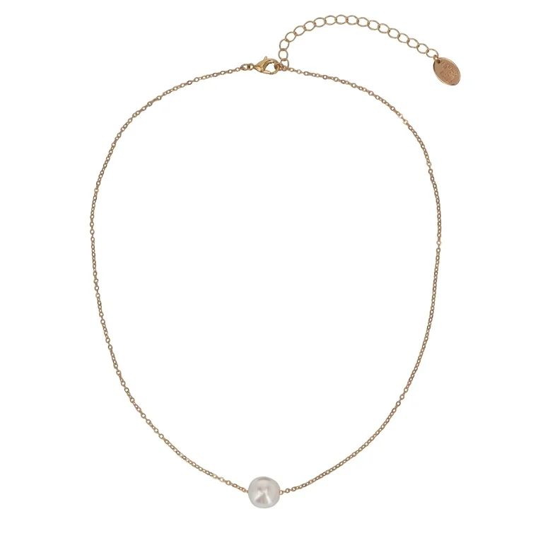 Time And Tru Women's Gold Tone Faux Pearl Ball Delicate Pendant Necklace | Walmart (US)