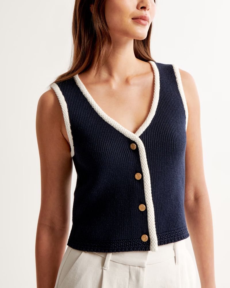 Women's Button-Up Sweater Vest | Women's New Arrivals | Abercrombie.com | Abercrombie & Fitch (US)