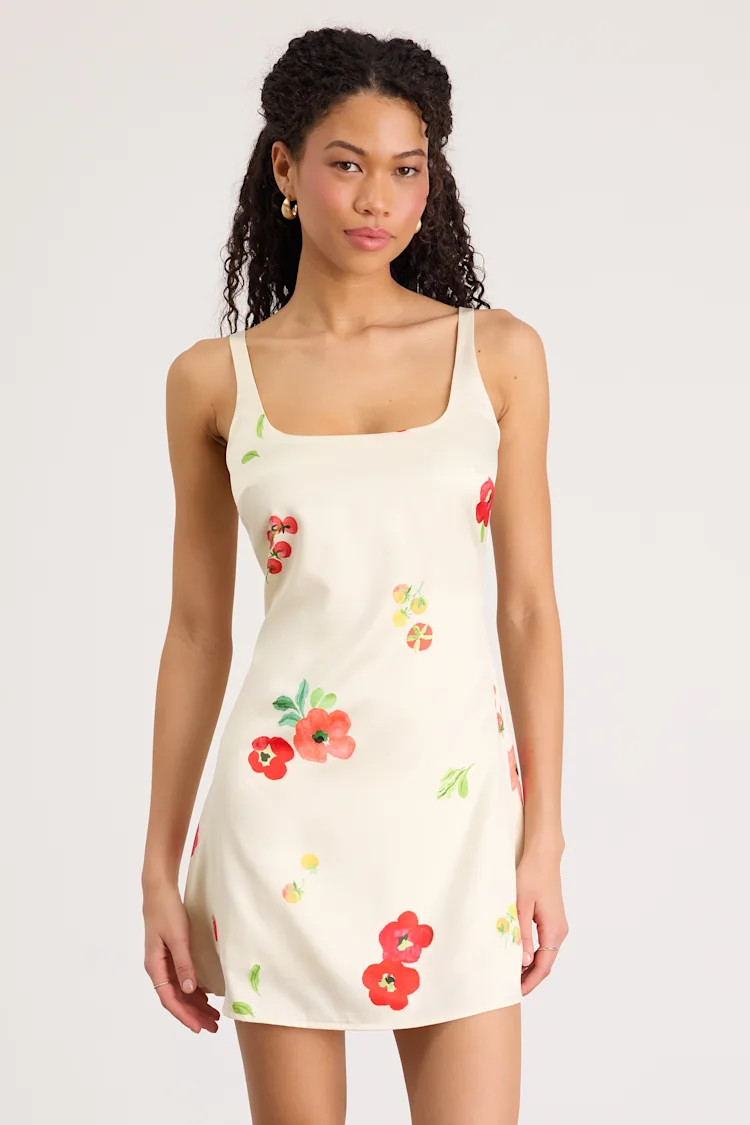 Malandra Cream Multi Print Satin Mini Dress | Lulus