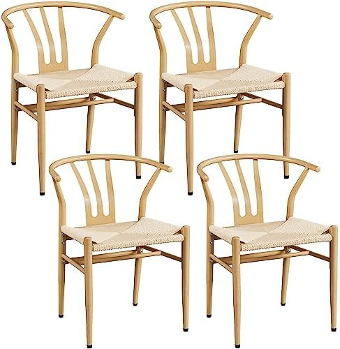 Yaheetech Weave Dining Chairs Set of 4 Mid-Century Modern Dining Room Chairs with Hemp Seat Metal... | Amazon (US)
