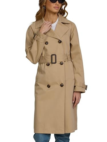 Steve Madden Long Lapel Trench Coat for Women – Double-Breasted Womens Trench Coats, Belted Tailored Work Jackets for Women | Amazon (US)