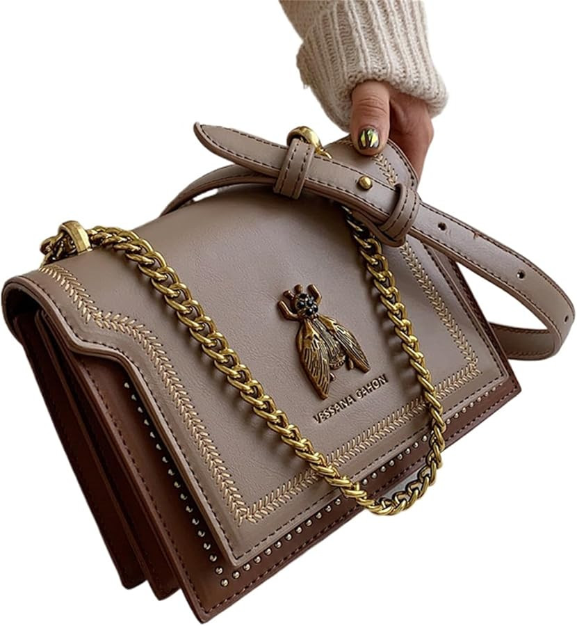 Elegant Bee Patch Crossbody Bag For Women,Chain Retro Bee Shoulder And Crossbody Small Square Bag... | Amazon (US)