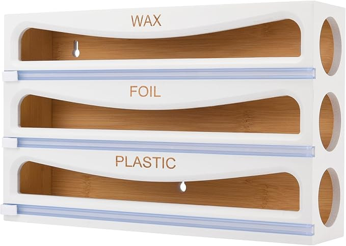 Cozee Bay Bamboo Wrap Dispenser with Cutter, Plastic Wrap Organizer, Aluminum Foil Organization, ... | Amazon (US)