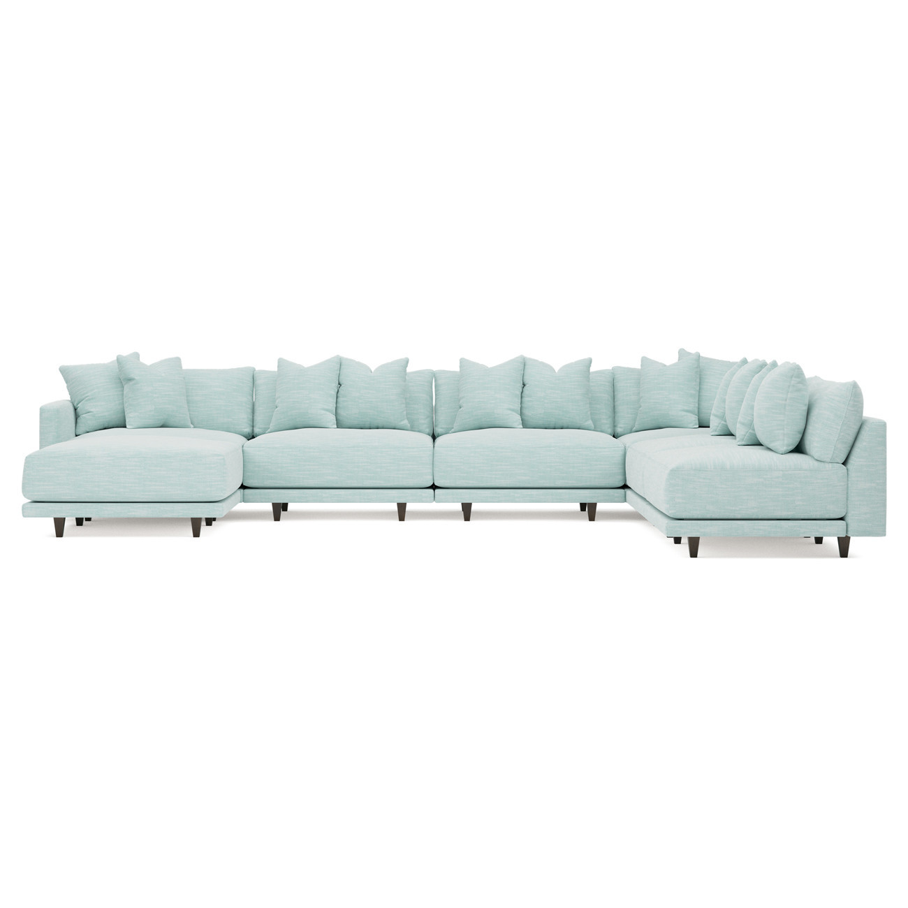 Toulouse Sea Mint Performance Modular 7-Piece Corner Sectional With Ottoman - Left End - 171 | Kathy Kuo Home