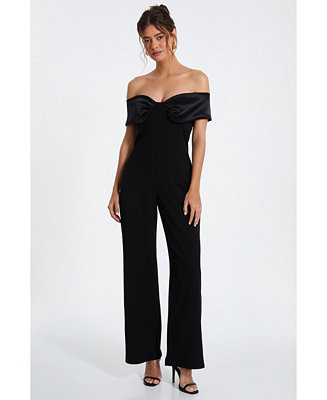 QUIZ Women's Bardot Scuba Crepe Jumpsuit With Satin Trim - Macy's | Macy's
