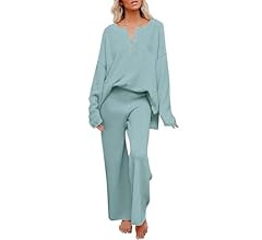 MEROKEETY Women's 2 Piece Outfit Sets Long Sleeve Button Knit Pullover Sweater and Pants Lounge S... | Amazon (US)