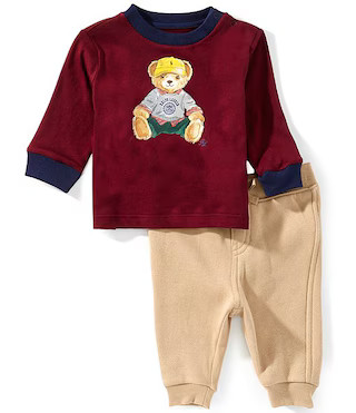 Ralph Lauren Baby Boys Long-Sleeve Polo Bear Jersey T-Shirt & Fleece Jogger Pants Set | Dillard's | Dillard's