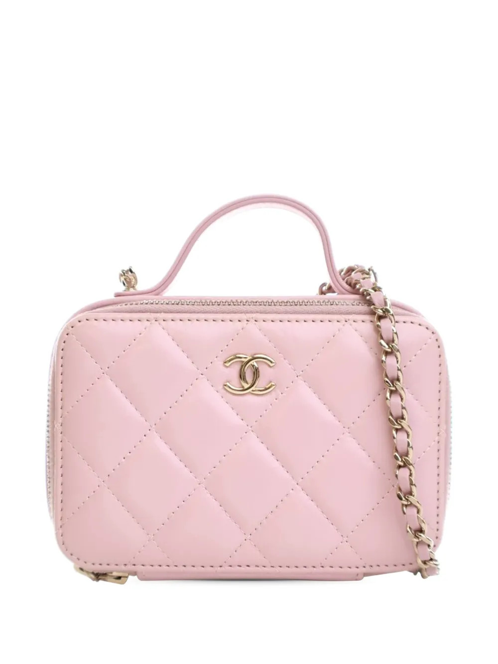 CHANEL Pre-Owned 2021-2025 Mini CC Glazed Calfskin Double Zip Top Handle Vanity Case Satchel | Pi... | Farfetch Global