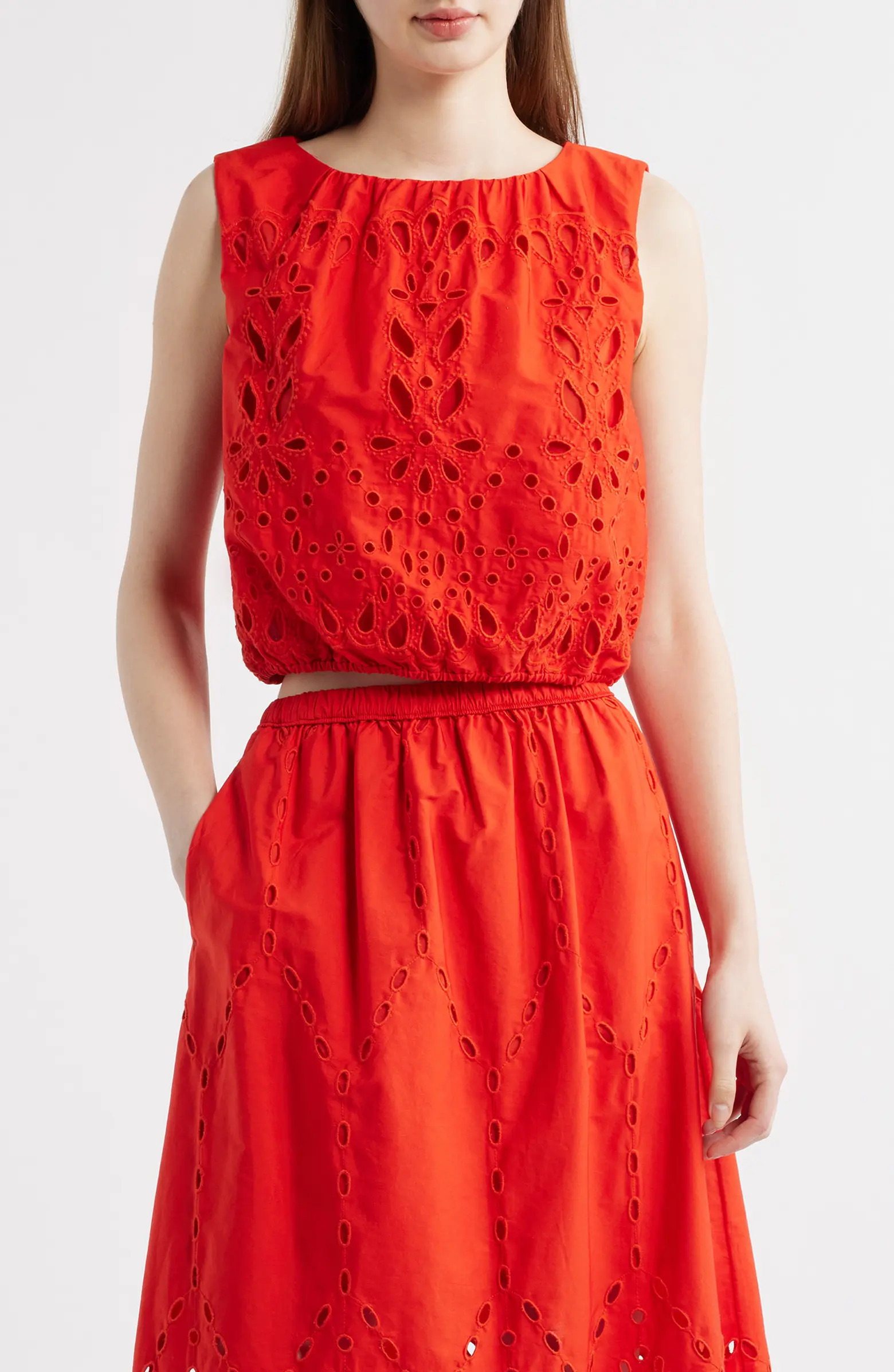 Embroidered Sleeveless Poplin Bubble Top | Nordstrom