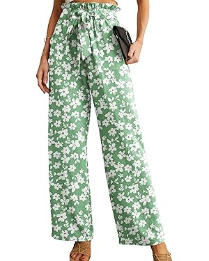 IWOLLENCE Women's Wide Leg Pants with Pockets High Waist Adjustable Knot Loose Casual Trousers Bu... | Amazon (US)
