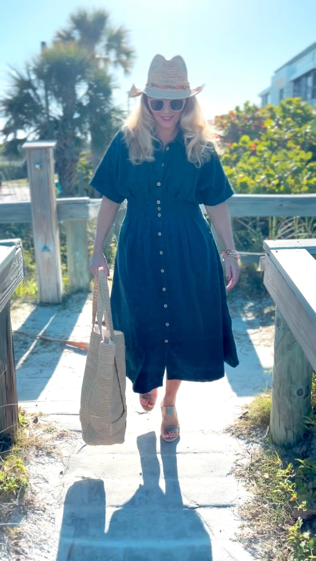 🏝️SOFT SURROUNDINGS SPRING OUTFIT: #ad Packing for a beach resort getaway? Here’s the dress you need! @soft_surroundings #softsurroundings

👗My embroidered short sleeve midi dress flatterers with front and back tucks that define your waist. Love the tonal embroidery and beautiful floral pattern. You can wear this meeting friends for a lunch date, a beach getaway or everyday wear. Effortless style + versatility + breathable fabric = The dress you need!

🫶🏻Truly looks like a sophisticated denim dress. Buttons down the front, has side pockets and so soft! I’m wearing a medium and it fits true to size. Available in XS-3X. Color: Embroidered medium wash.

👒When heading out to the beach, don’t forget to pick up my Catalina Cowboy hat! This raffia hat features a colorful braided faux suede hatband and has an interior adjustable sweatband that makes it comfy. Also love the shapeable three inch brim to offer extra sun protection. 

🙌🏼In addition to my hat, I’m wearing a set of five bracelets with matching earrings. The genuine rhodonite beads in pinks, golds and earth tones look fantastic for spring and summer.

👡You can’t forget about these insanely comfortable textured sandals. Obsessed! This golden leather sandal has a soft shimmer and glow. Elevated and chic. You’ll be reaching for these all spring and summer long. I walked around all day and my feet felt great. Order your normal size. These are fantastic!

👉🏼Follow my shop @jtstjtst11 on the @shop.LTK app to shop this post and get my exclusive app-only content!

#liketkit 
@shop.ltk

#LTKSeasonal #LTKOver40 #LTKdayinmylife #LTKU #LTKTravel #LTKgrwm #LTKootd #LTKMidsize #LTKSwim #LTKFestival