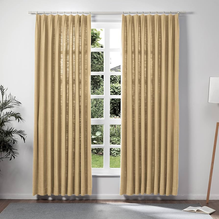 TWOPAGES Khaki Pinch Pleated Drape Linen Light Filtering Room Darkening Curtain for Bedroom, Doub... | Amazon (US)