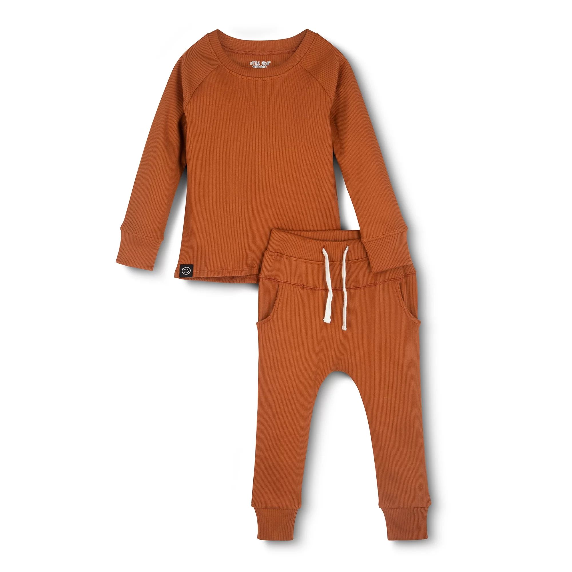Little Star Organic Toddler Unisex 2 Pc Long Sleeve Shirt and Pants Lounger Set, Size 12 Months-5... | Walmart (US)