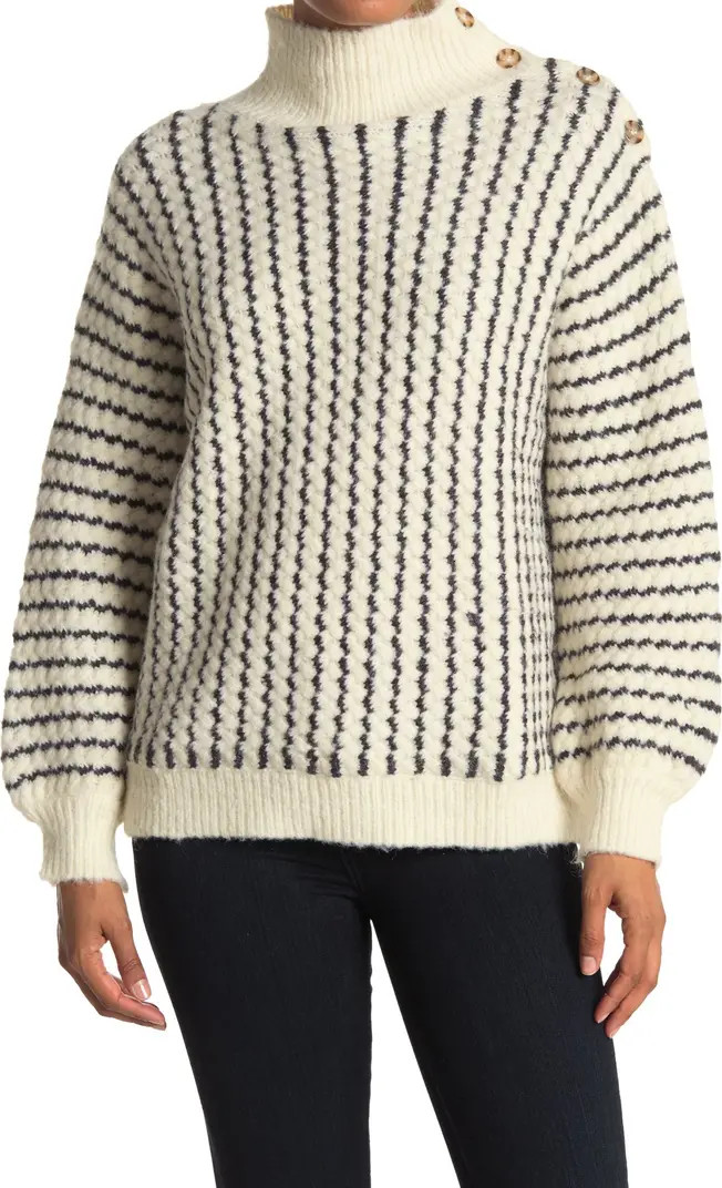 Stripe Button Shoulder Mock Neck Sweater | Nordstrom Rack