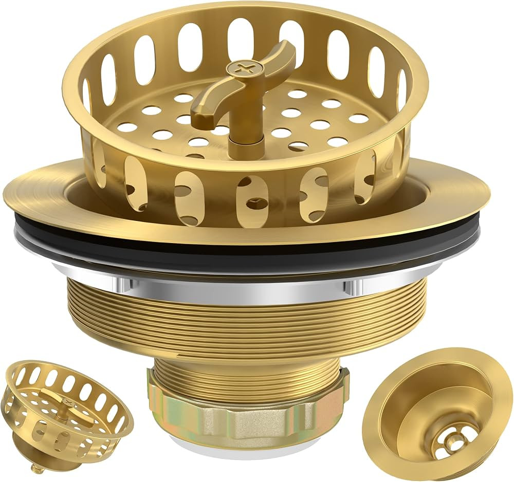 Gold Sink Drain Strainer 3-1/2 Inch Kitchen Sink Drain Assembly Kit with Stainless Steel Strainer... | Amazon (US)