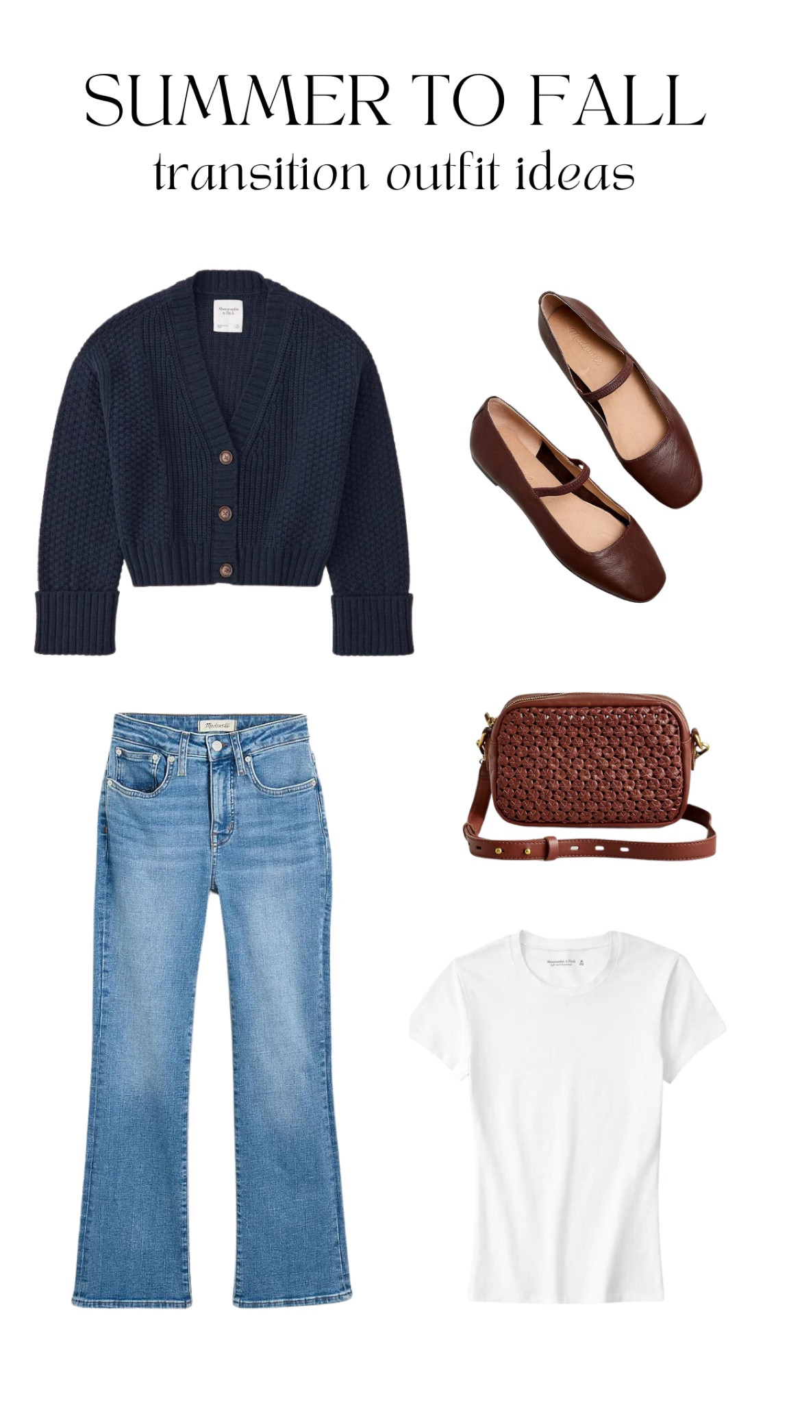 5 Summer to Fall Transition Styles
Cotton seed stich cardigan, tuckable baby tee, Crochet leather camera bag, kick out crop jean, brown leather ballet flat 

#LTKSeasonal