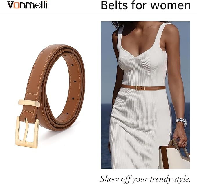 VONMELLI Leather Thin Belts for Women, Fashion Women's Skinny Belts Thin Ladies Belts for Jeans D... | Amazon (US)