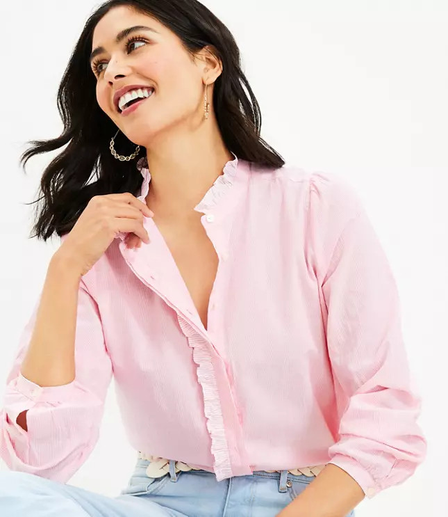 Striped Ruffle Shirt | LOFT