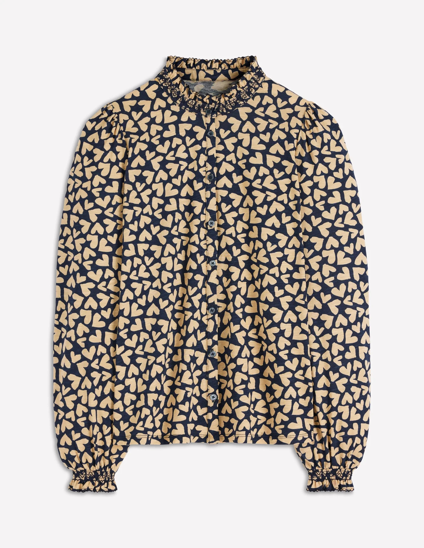 Effie Smocked Detail Shirt-Navy Heart | Boden (US)