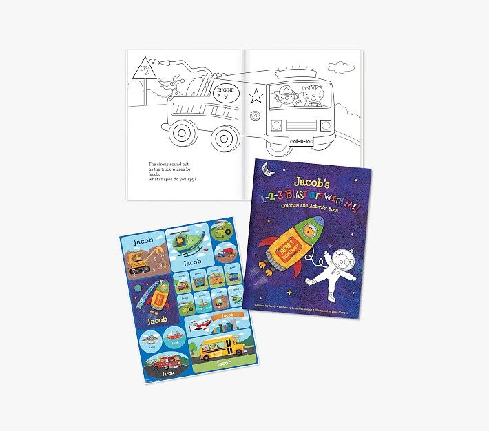 1-2-3 Blast Off With Me Personalized Coloring Book & Sticker Gift Set | Pottery Barn Kids