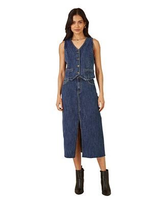 Women's Button Up Denim Stretch Waistcoat | Macy's