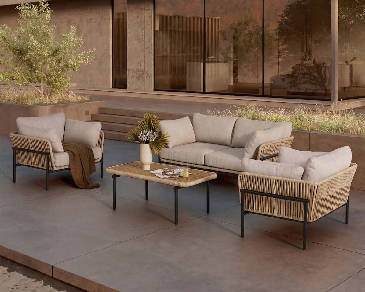 Castlery Sierra Outdoor Loveseat, Grey, Water-Repellent Rattan | Castlery US