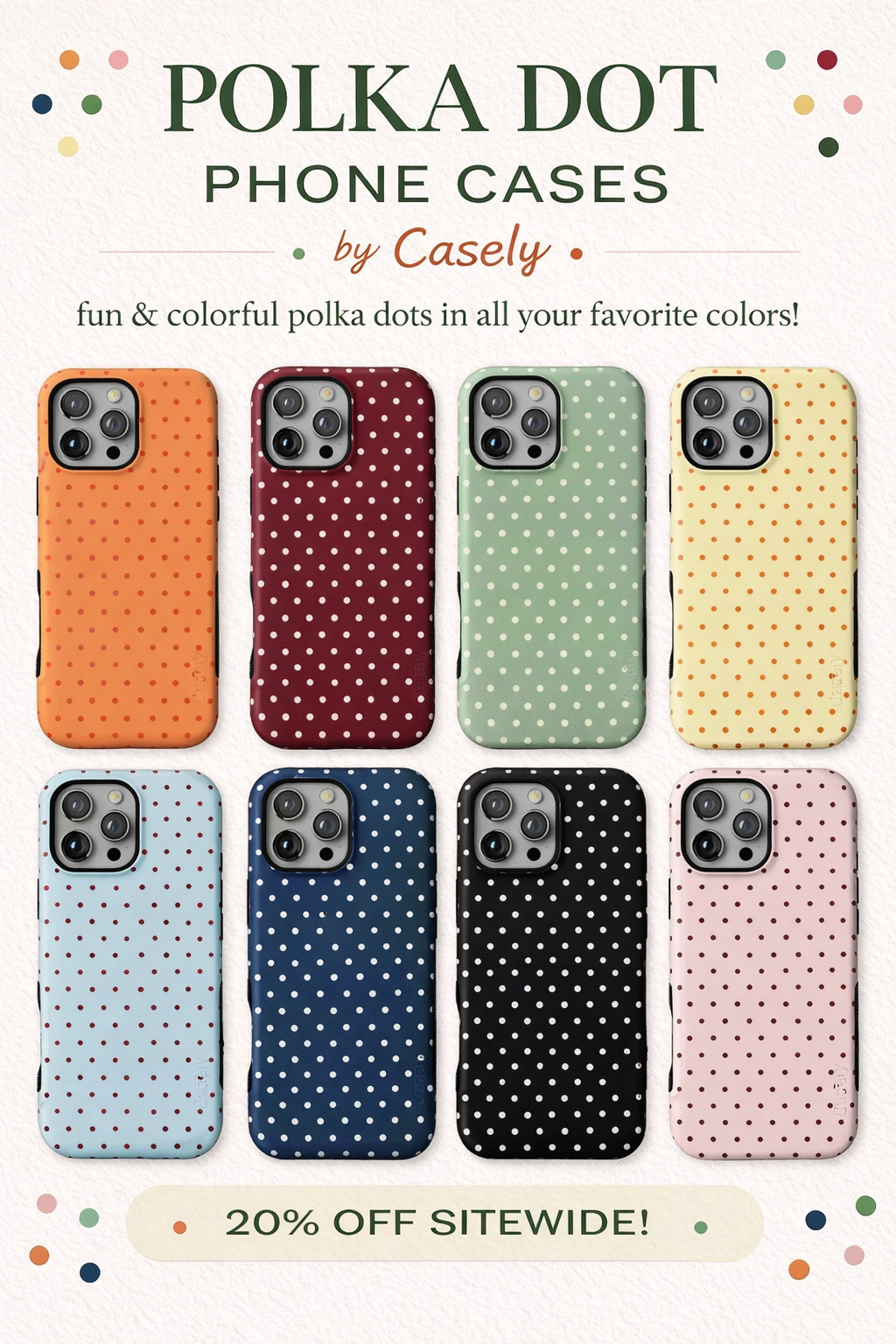 polka dots are having a moment and these Casely cases are too cute to pass up 🤍🎀

I rounded up all my favorite colors from the On the Dot collection because these are such a fun way to add a little personality to your phone. From classic black and white to soft pink, blue, green, yellow, orange, and maroon, there is seriously a color for everyone.

If you love a cute phone accessory, colorful everyday essentials, and trendy tech finds, this roundup is for you. Shop these Casely polka dot phone cases through my LTK and pick your favorite before your color sells out.

#LTK #LTKFinds #LTKStyle #PhoneCase #Casely #PolkaDot #TechAccessories #CutePhoneCase #EverydayStyle #ColorfulFinds 

 #LTKFestival #LTKootd #LTKSaleAlert