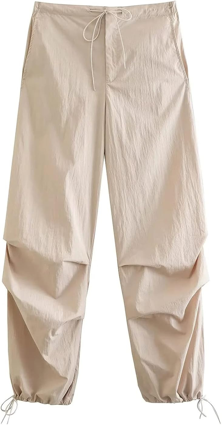 EOICIOI Womens Parachute Pants Baggy High Waisted Drawstring Khaki White Black Pink Cargo Elastic... | Amazon (US)